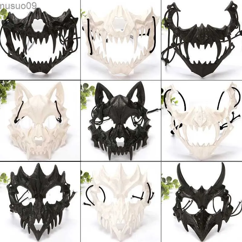Ontwerper Maskers Partij Schedel Masker Lange Tanden Demon Skelet Half Gezichtsmasker Plastic Draak God Tijger Masker Cosplay Halloween Kostuum Rekwisieten
