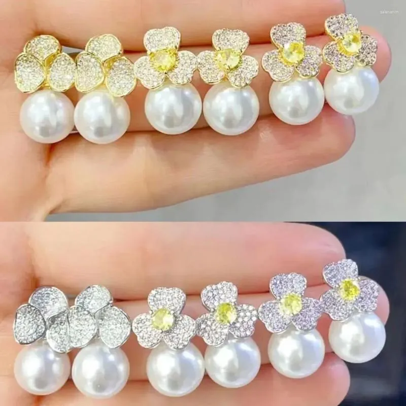 Orecchini a bottone 5 paia moda Cz fiore perla goccia per le donne Dolce zircone orecchini a bottone regali bijoux gioielli da sposa per feste