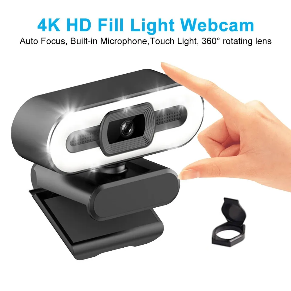 Portable 4K Webcam PC Laptop 2K 1080P Webcam Live Streaming Flexible Full HD Web Camera For Computer With Microphone With Light 240306