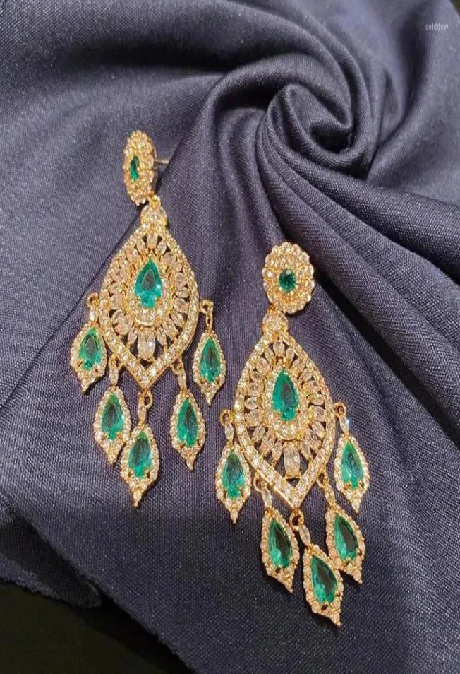 Dangle Earrings Gold Green Crystal Pendant Leaves Retro Luxury Long Luxurious Tassel Accessories For Women Australia Mardi Gras Pa8956139