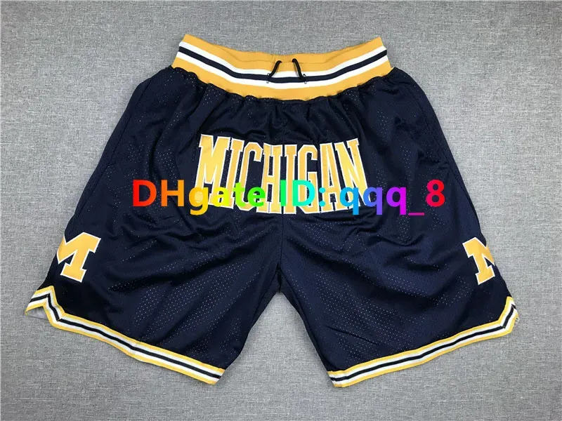 Ucuz Just Don Takım Basketbol Şortları Kısa Kısa Sepet ABD Futbol Pocket Zipper Kalça Pop Sport Giyim Pantolon Sweatpants North Carolina Michigan Wolverines