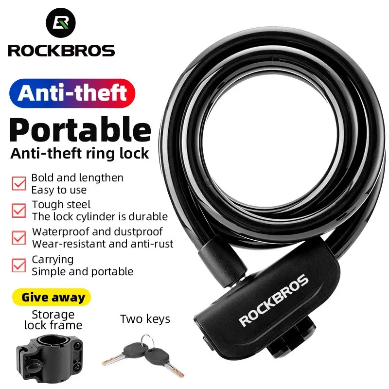 ROCKBROS Bicycle Lock MTB Road Cycling Portable Safety Anti-theft Cable Lock For Electric Motorcycle Scooter Bike Accessories 240301