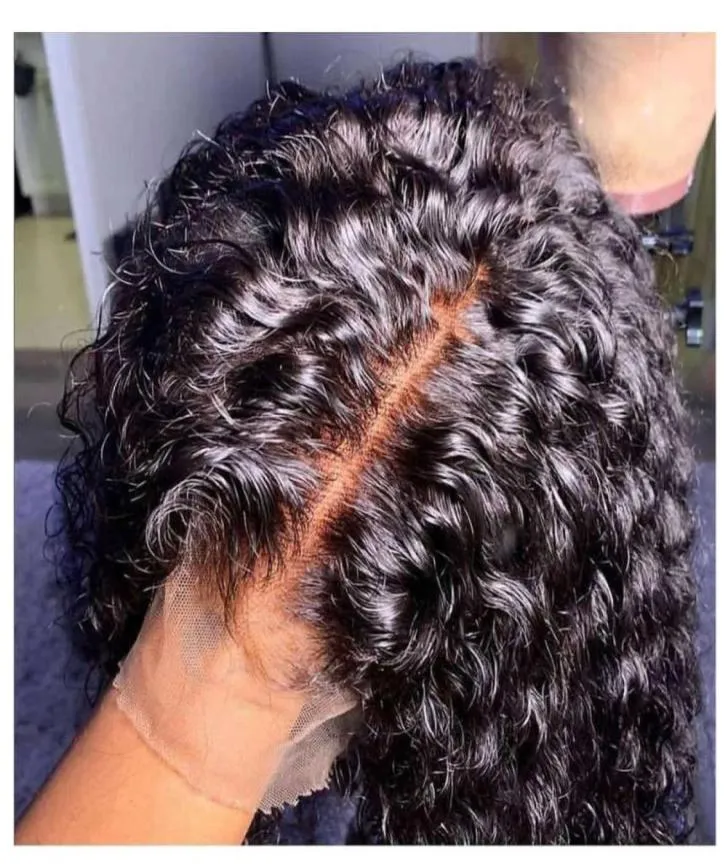 Kinky encaracolado cutícula alinhada virgem cabelo humano peruca de renda natural nós descorados transparente suíço hd fechamento frontal perucawvke393904292018