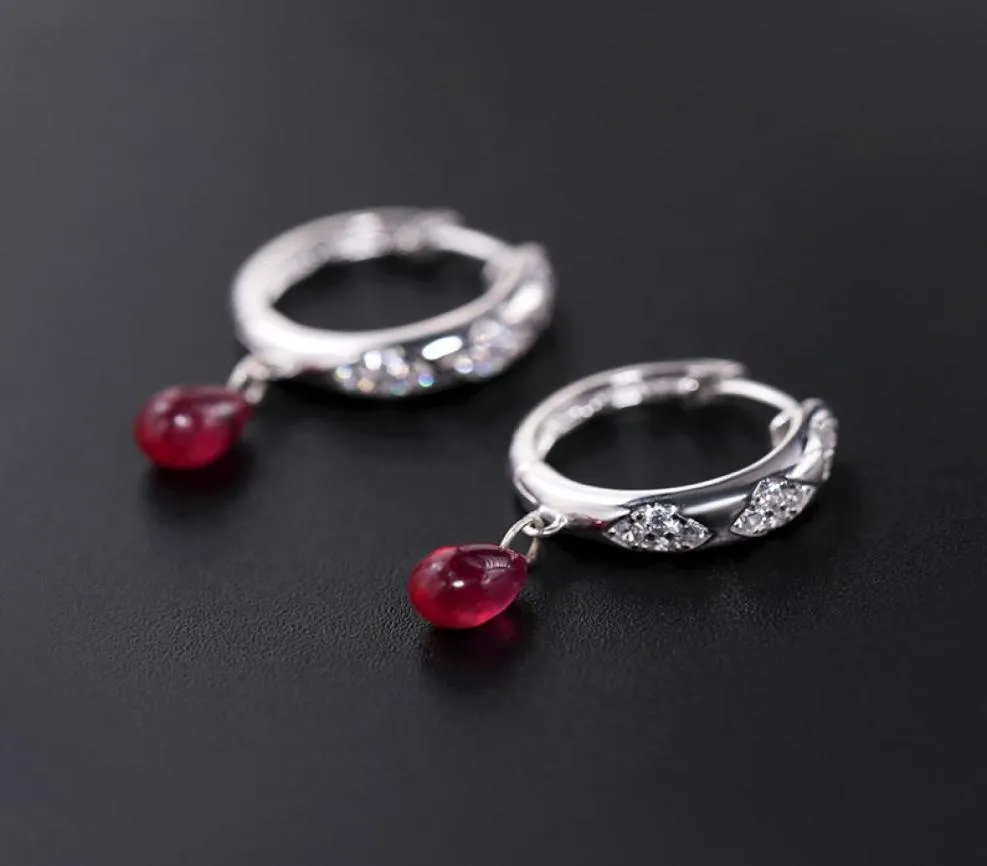 Stud Plain Ruby Earring 039S Day äkta ädelstenar 925 Sterling Silver Water Drop Colored Gift 2210221503722