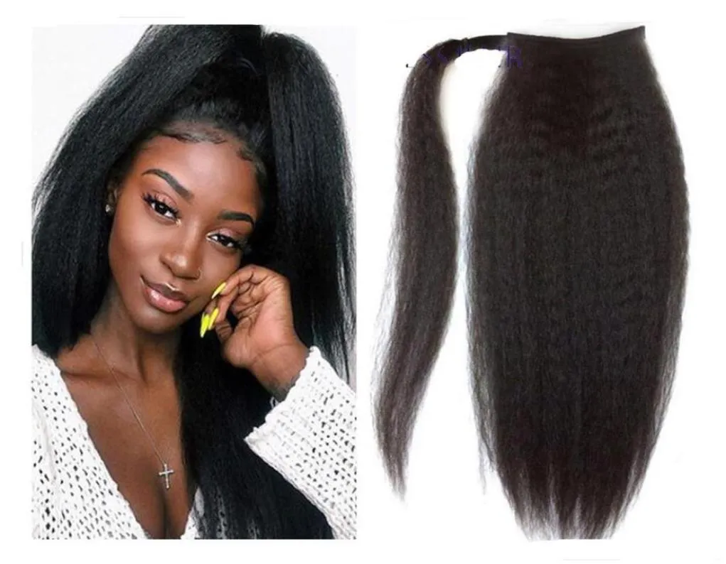 1 ST Kinky Steil Haar Paardenstaarten Clip In Lange Rechte Haarstukjes Braziliaans Menselijk Haar Wrap Around Paardenstaarten Hair Extensions nat4768292