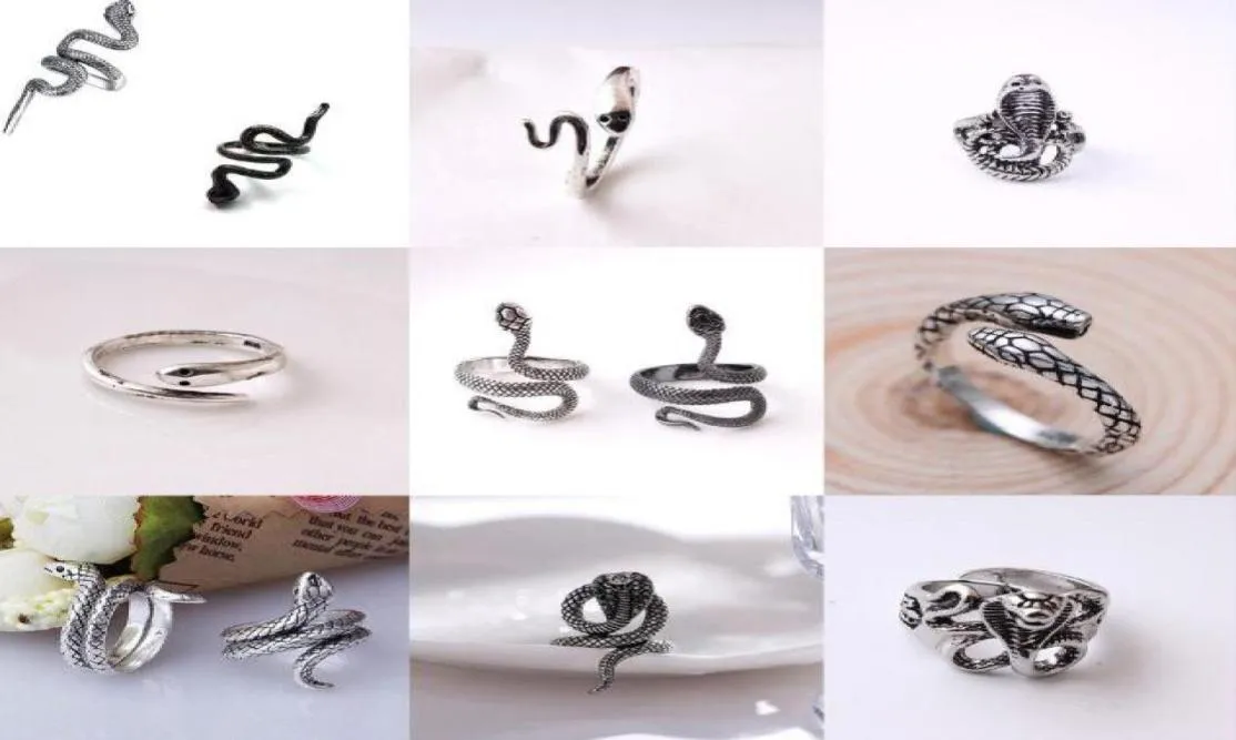 Mode unisex kluster smycken män rostfritt stål gotiskt silver cobra orm ring retro hip hop öppna justerbara ringar1153245