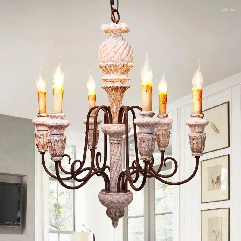 Lampadari in legno vintage lampadario in ferro battuto illuminazione per soggiorno camera da letto cucina lustro luci retrò per la casa