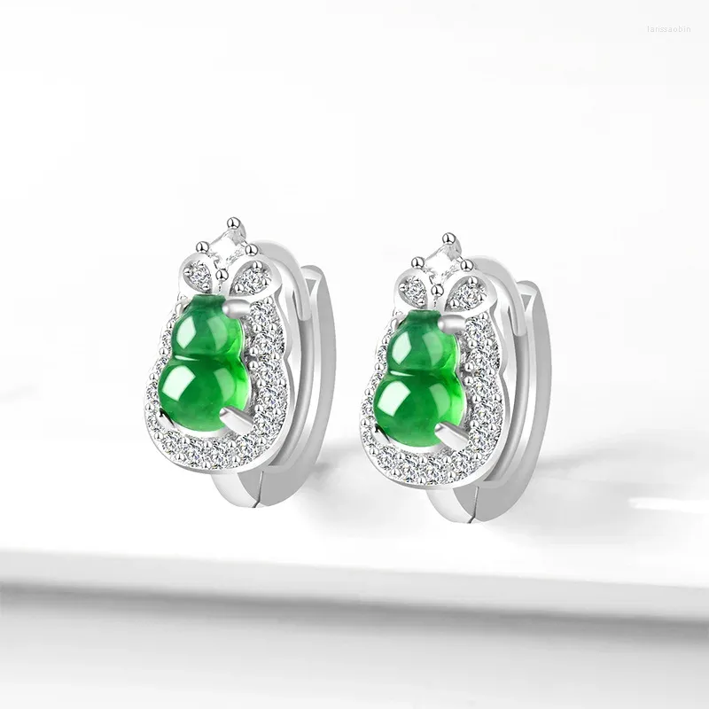 Boucles d'oreilles en Jade naturel de qualité A, gourde verte, boucle d'oreille, pierre de jadéite incrustée d'argent S925, bijoux à la mode pour femmes, livraison directe