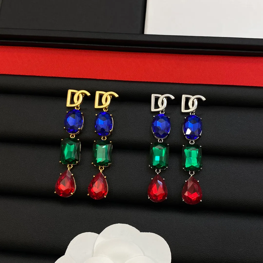 2024 New Stud earrings Designer Jewelry Gift Optional silver and gold stud earrings with colorful gemstone pendants