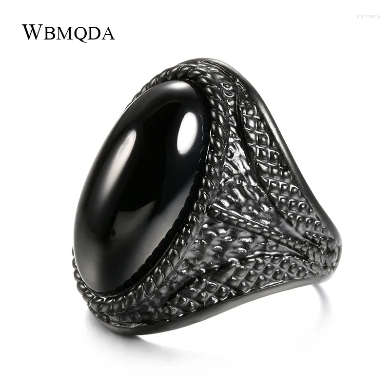 Bagues de cluster WBMQDA Fashion Black Stone Finger pour femmes Bijoux gothiques 7-11 Big Taille Hommes Bague Blue Stones 3 Couleur Sélectionnez 2024