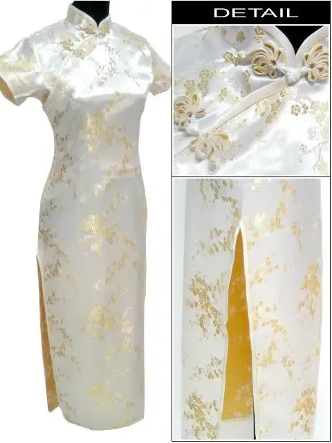 Klänning gratis frakt ljus gula damer satin long cheongsam qipao klänning blommor s m l xl xxl xxxl 4xl 5xl 6xl j3088