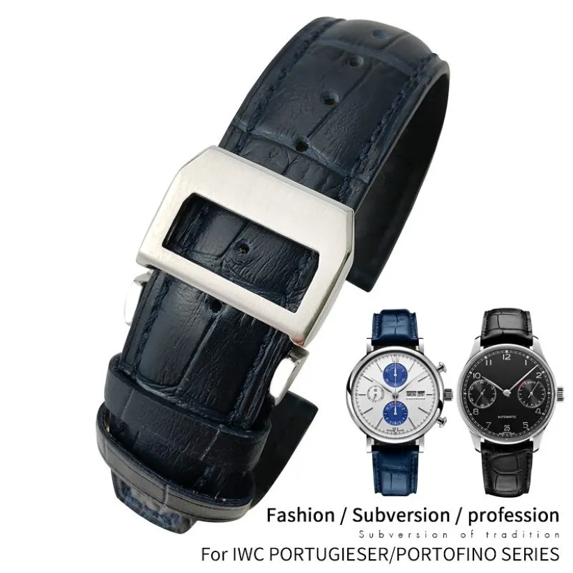 20mm 22mm Leather Cowhide Watch Band Replacement for IWC Portugieser Porotfino Family PILOT'S Watches Black Blue Brown Strap 240T