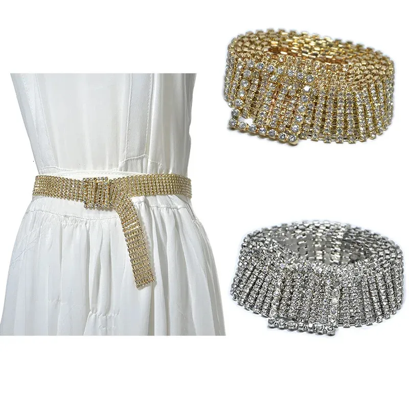 Fashion Belts Full Diamond Crystal Belt Bright Shiny Female S Waist Chain Luxury Sweet 240219