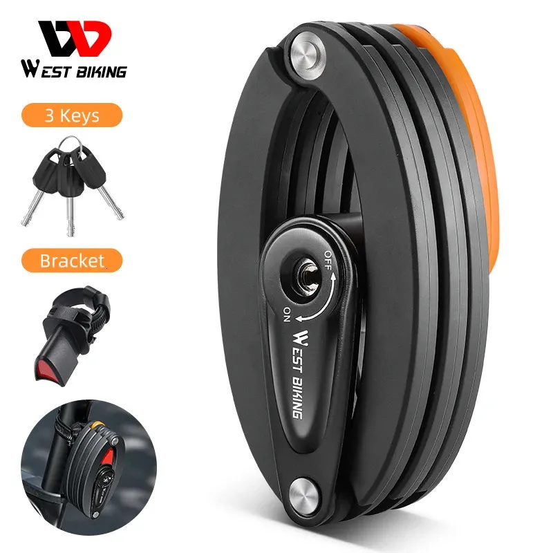 WEST BIKING Serrure de vélo pliante Portable VTT Vélo de route Serrure pliable Anti-vol Scooter E-Bike Moto Vélo Chaîne Serrure 240301