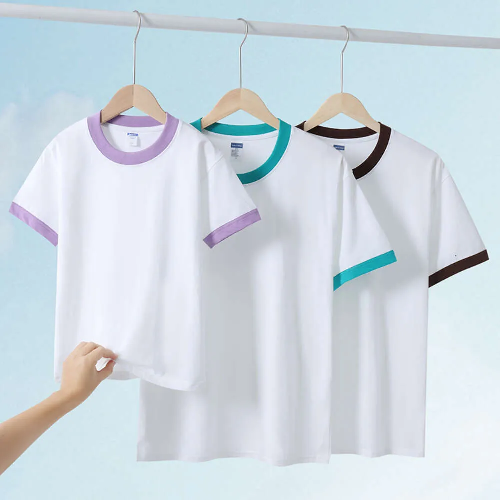 2024 primavera/verão nova cor sólida manga curta casal puro algodão casual solto na moda camiseta personalização