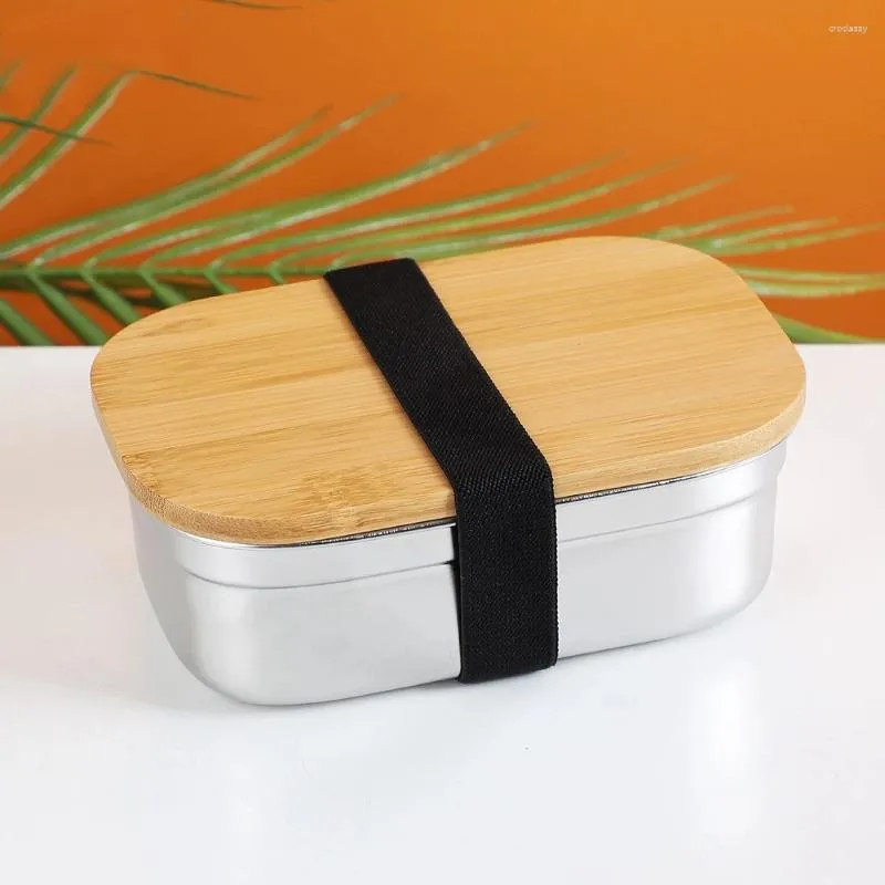 Dinnerware Sets Qualitior Factory Wholesale Bamboo Lunch Box With Wooden Lid Stainless Steel Grade Bento