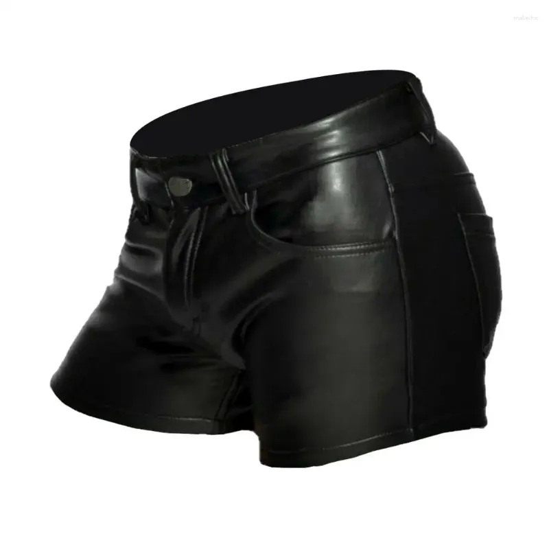 Men's Shorts Men Faux Leather Party Club Mini z zamkiem kieszenie na zamykanie do szczupłej talii