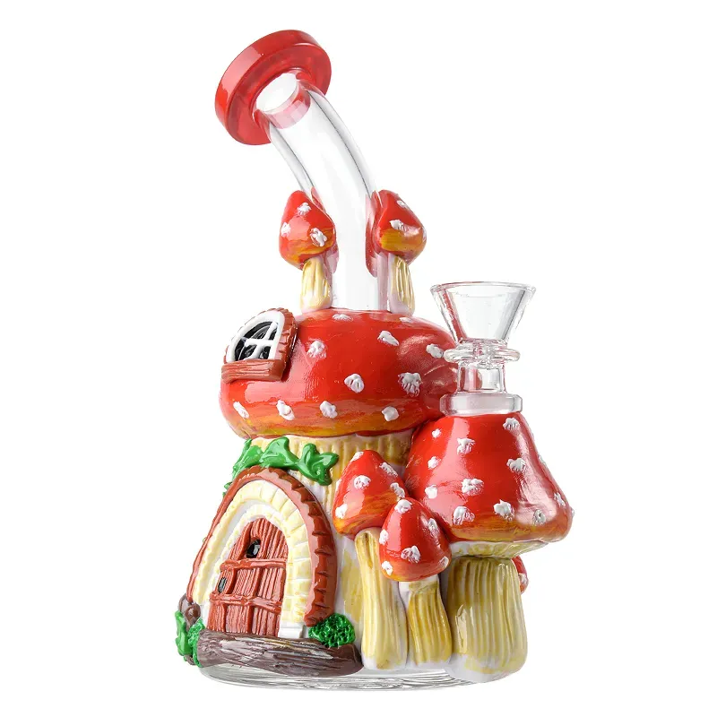 Unique Mushroom Heady Hookahs Thick Glass Water Bongs Smoking Water Pipes Beaker Bong 14mm Female Joint Bowl 7 Inch Showerhead Perc Percolator 3D Glass Hand Made