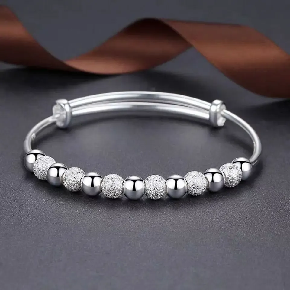 Jewelrytop Charms Luxury Beads 14Kホワイトゴールドブレスレットバングル女性ファッションパーティーウェディングジュエリー調整可能