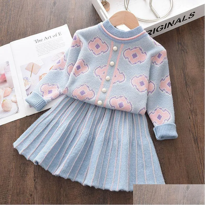 Flickans klänningar Girls Dresses Autumn Toddler Winter Baby Dres Girl Knit Dress Ruffled Sleeve Sweater Clothing Lace 230204 Drop Delivery Dh3ij