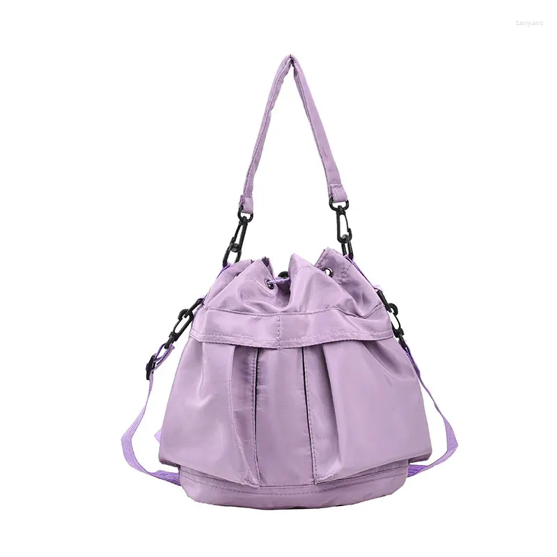 Evening Bags Casual Nylon Bucket Crossbody Bag Ladies Drawstring Multi Pocket Shoulder Korean Women Shopping Portable Purple Phone Purse