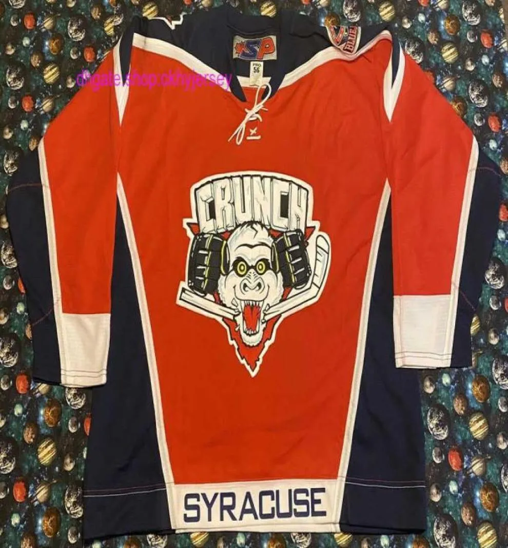 Новый сшитый ретро дешевый SP AHL Syracuse Crunch Fight Strap Хоккейный трикотаж Мужские детские трикотажные изделия с возвратом 3038502