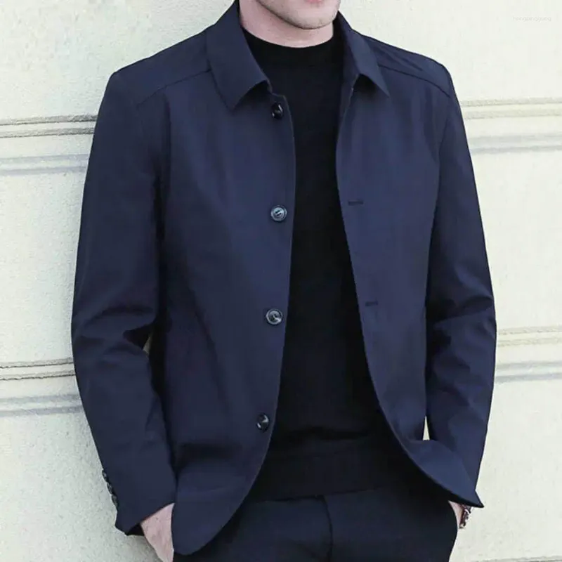 Jaquetas masculinas de cor sólida homens jaqueta formal estilo de negócios comprimento médio com colarinho de turn-down design single-breasted para queda