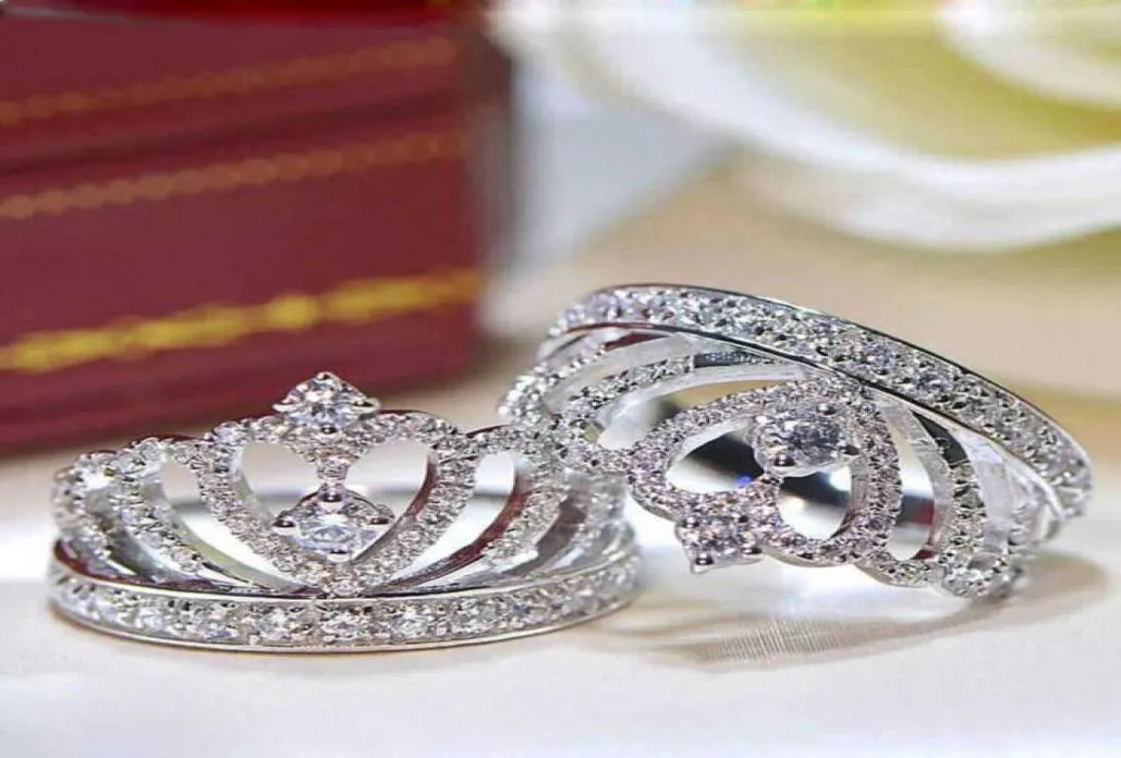 Bröllopsringar Fashion Crown Silver Color Zircon Ring Birthstone for Women Engagement 6106553086