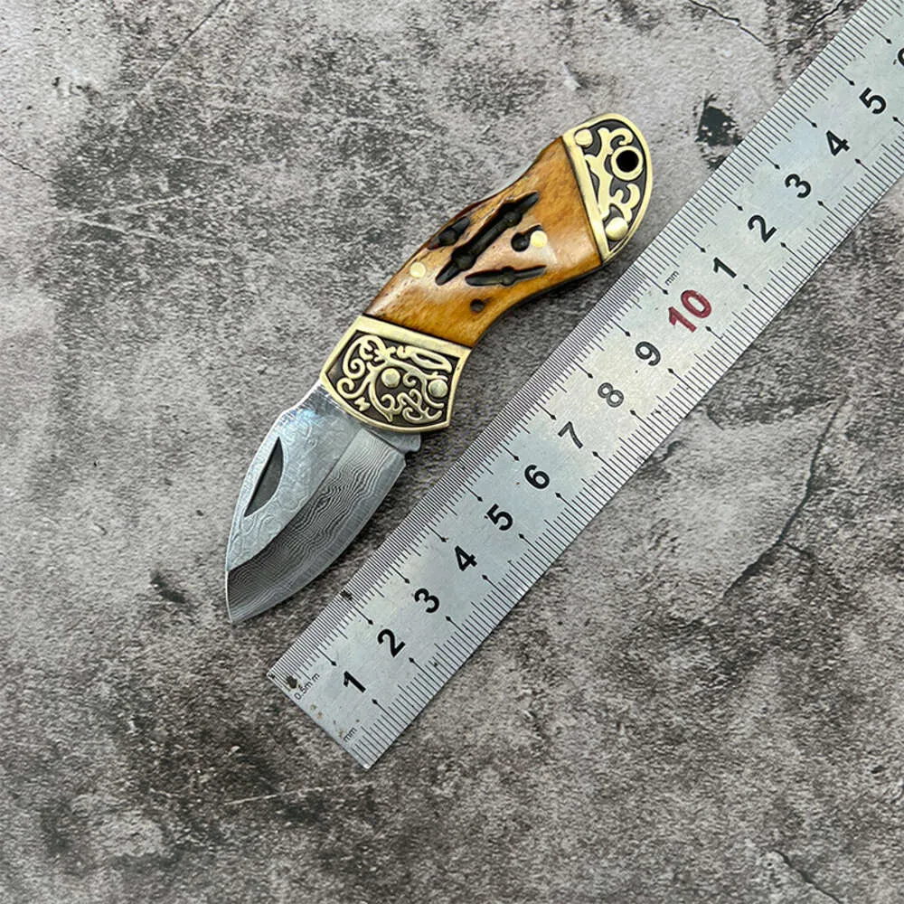 Bullbone Mini Damascus Steel Outdoor folding Wilderness Fruit Pocket Portable Knife 971756