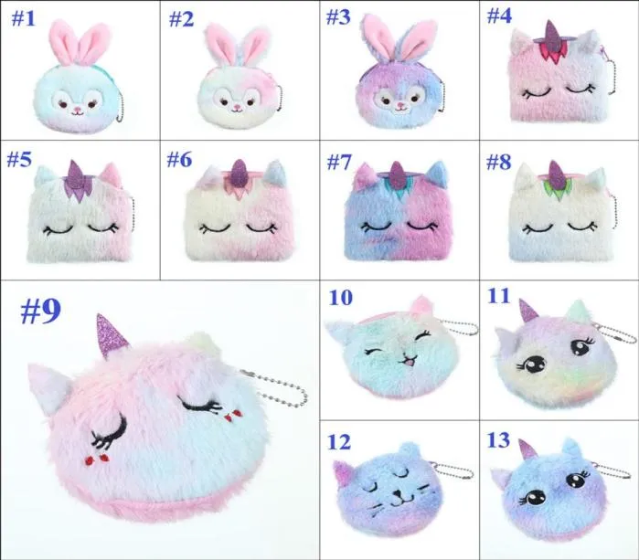13 Colors Kid Rabbit Plush Coin Purse Student Girl Change Purse Cartoon Cat Unicorn Unisex Outdoor Cosmetic Bags7473139