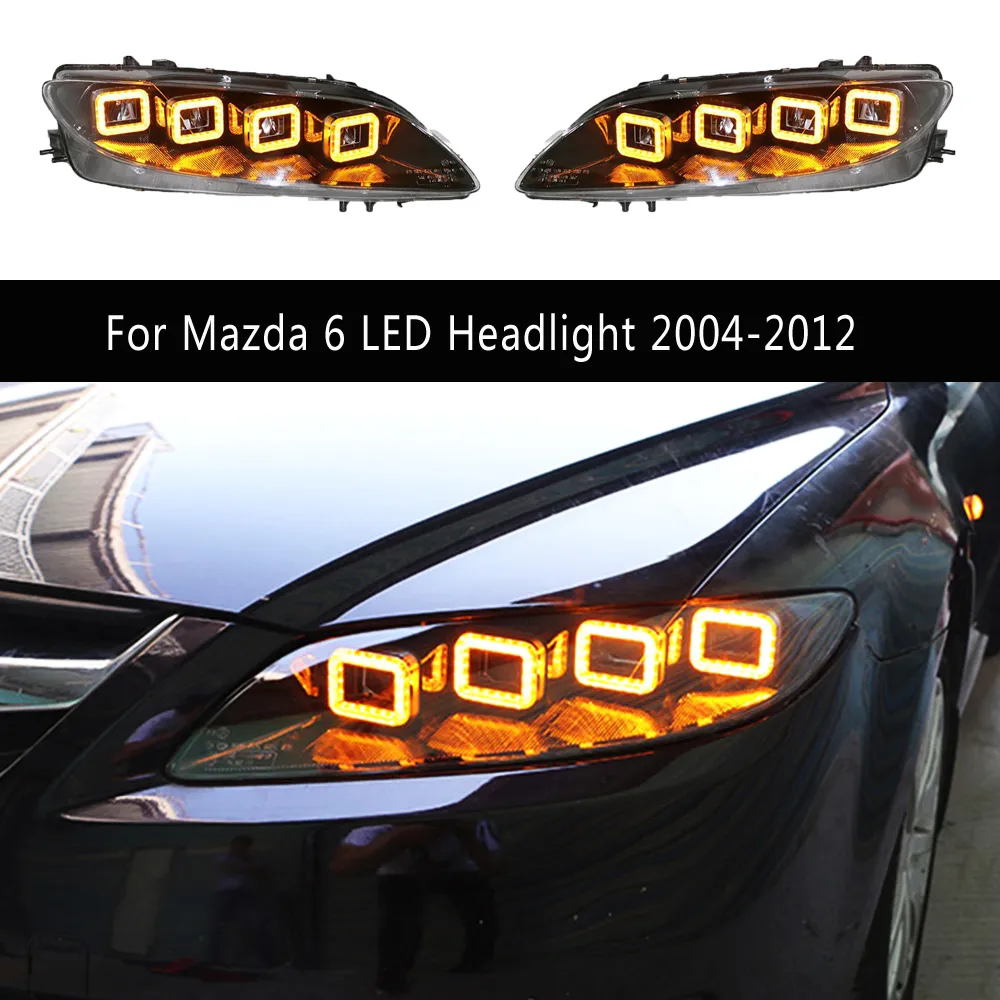 자동차 스타일링 주간 달리기 라이트 스트리머 회전 신호 자동 부품 Mazda 6 LED 헤드 라이트 어셈블리 04-12 전면 램프 하이빔