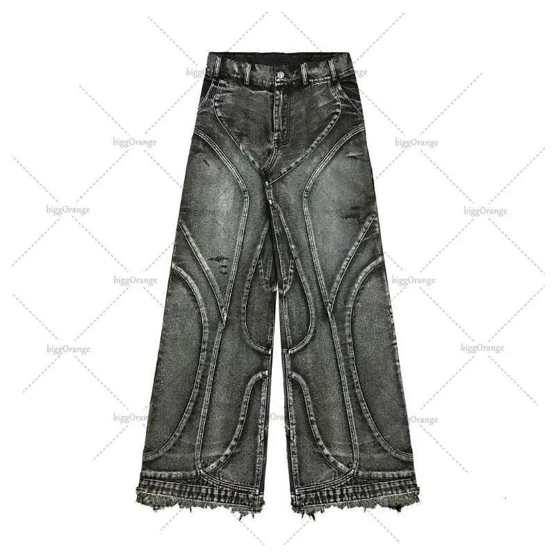 Y2Kファッションブランド洗浄ハイウェストズボンの男性Hiphop Retro Striped Wideleg Pants Versatile CasuareAxtized Jeans Women 240226