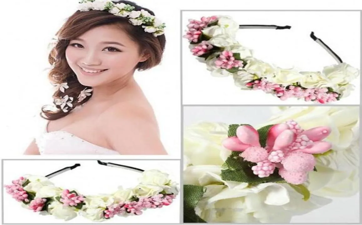 Barato colorido praia nupcial casamento guirlanda boêmio flores headbands com flores multicoloridas floral guirlanda nupcial cabelo accessor3344197