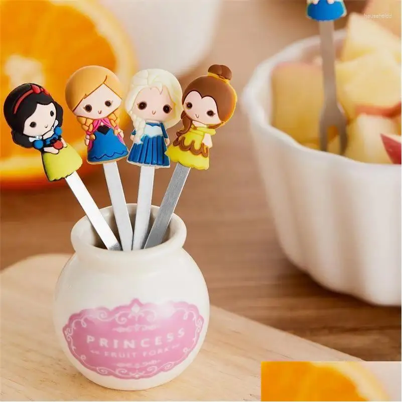 Forchette 6 pezzi / set simpatico cartone animato principessa acciaio inossidabile dessert set di frutta scelte alimentari per bambini cucchiaio e forchetta Bento consegna a domicilio G Dhgxr