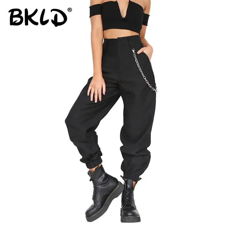 Capris BKLD été 2023 femme taille haute sarouel femmes mode mince couleur unie pantalons longs hip hop pantalon streetwear avec chaînes