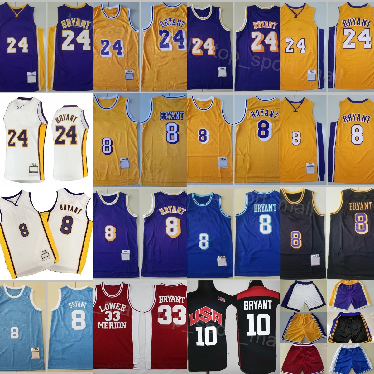 Team Basketball Bryant Jerseys 8 24 Bean The Black Mamba Sport Wear Just Don Shorts 2001 2002 1996 1997 Stitch Team National 2012 Yellow Blue Purple High School Man