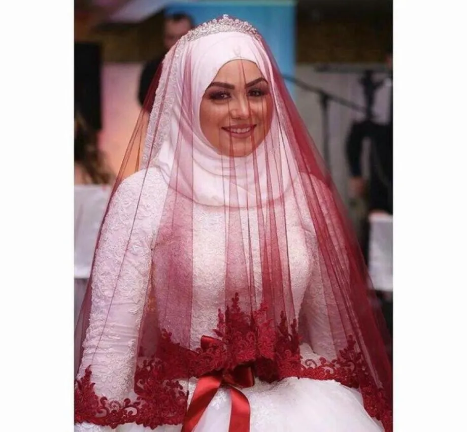 New One Layer Lace Edge Muslim Bridal Veils Waist Length Tulle S Arabic Wedding Veil 26751737345552