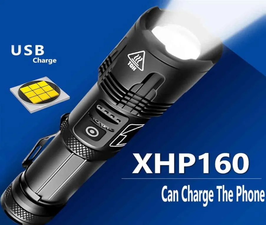 160 LED 슈퍼 브라이트 손전등 USB 충전식 70 2 50 줌 토치 랜턴 사용 5000mah 18650 26650 배터리 400000lms 2106107202