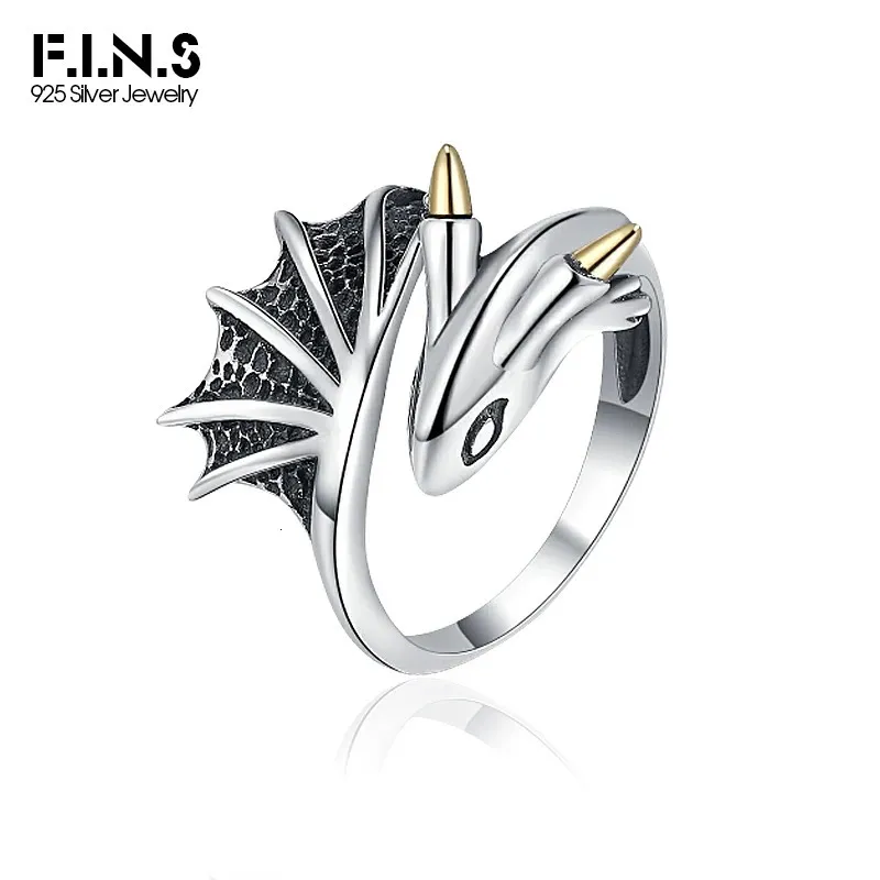 F.I.N.S Vintage S925 Sterling Silber Flying Dragon Ring Retro Alte Öffnung Verstellbarer Zeigefinger Punk Tier Feiner Schmuck Geschenke 240220