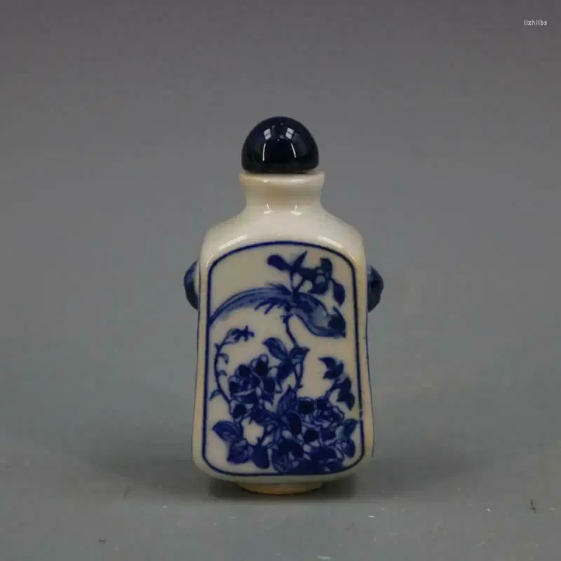 Flaskor kinesiska blå och vit porslin qing Kangxi Peony Bird Design Snuff Bottle Mini