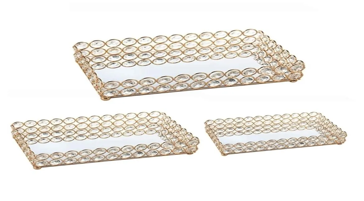 Crystal Rectangle Mirrored Cosmetic Vanity Jewelry Organizer Decorative Tray for Wedding Home Decoration 2103303090803