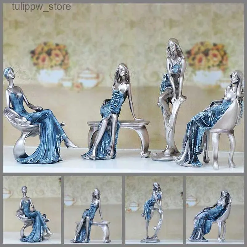 Objets décoratifs Figurines Nordique belle fille figure figurine ornements salon décor fille résine statue artisanat cadeau de mariage décoration de la maison L240306