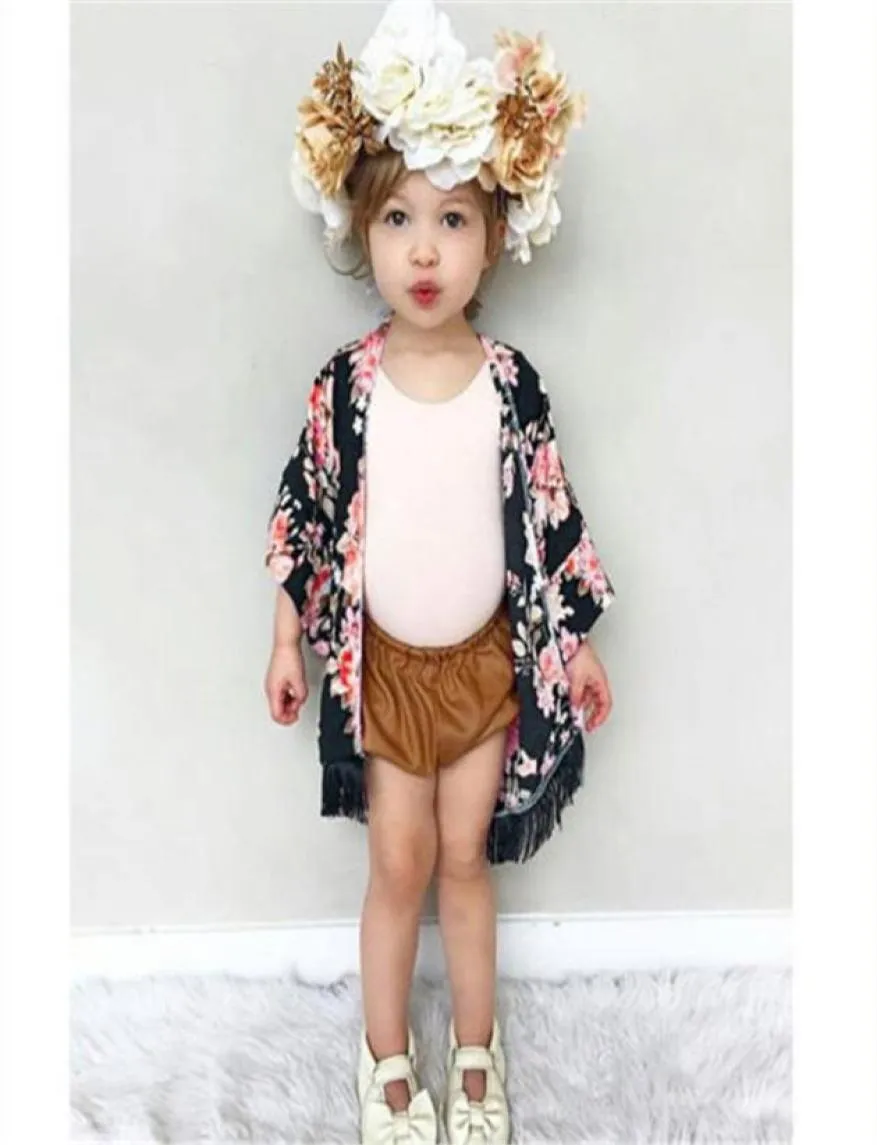 New Floral Bambini Ragazze Tshirt Manica corta Cardigan estivo Abiti in chiffon Indossare Bambino Bambini Ragazza Kimono Outfit8844752