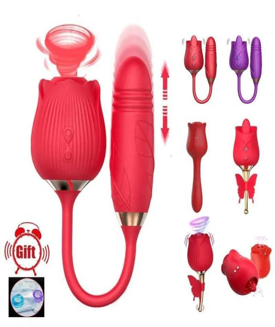 Sexspielzeug Massagegerät Frau Erwachsene Strapon Zunge Spielzeug Klitoris Saugen G-Punkt Weibliche Vagina Stoßende Masturbation Rose Vibrator für Wo4045028