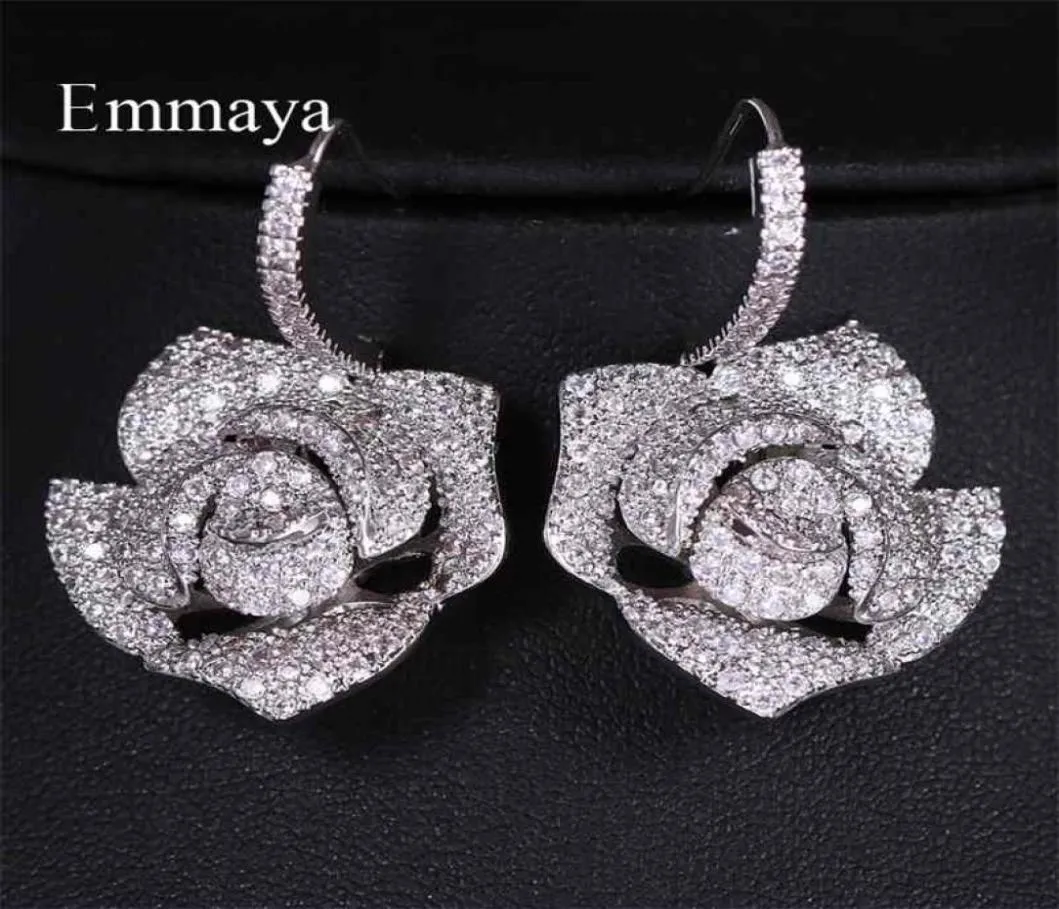 Emmaya attrayant grande fleur apparence argent plaqué r boucle d'oreille zircone pour les femmes et les dames dans l'ornement de dîner 2106183615823