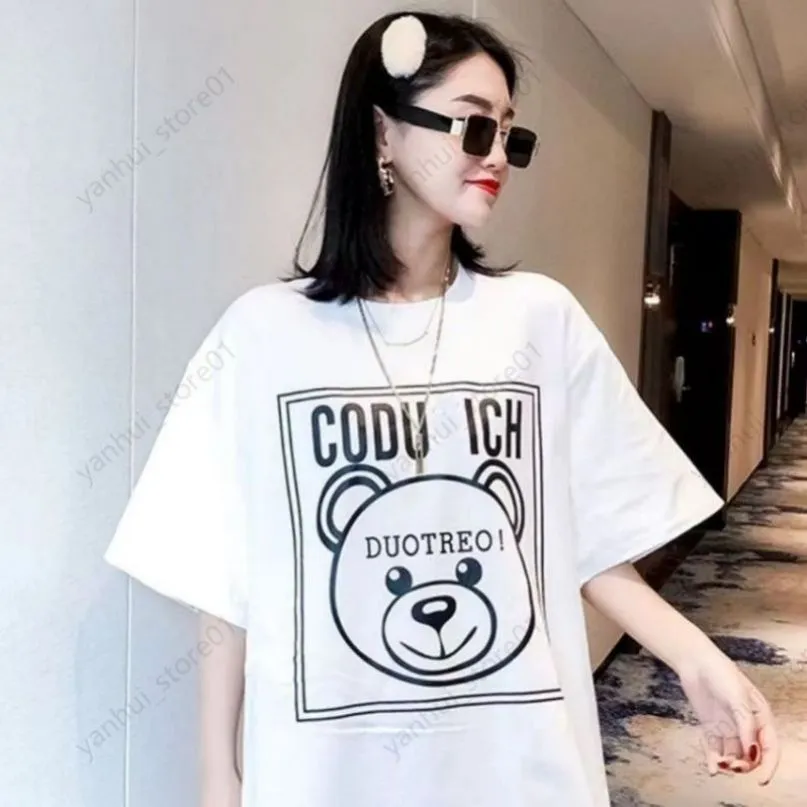 2024 Spring/Summer Moschinoes Women T Shirt Teddy Bear Ręcznie narysowany szkic druku