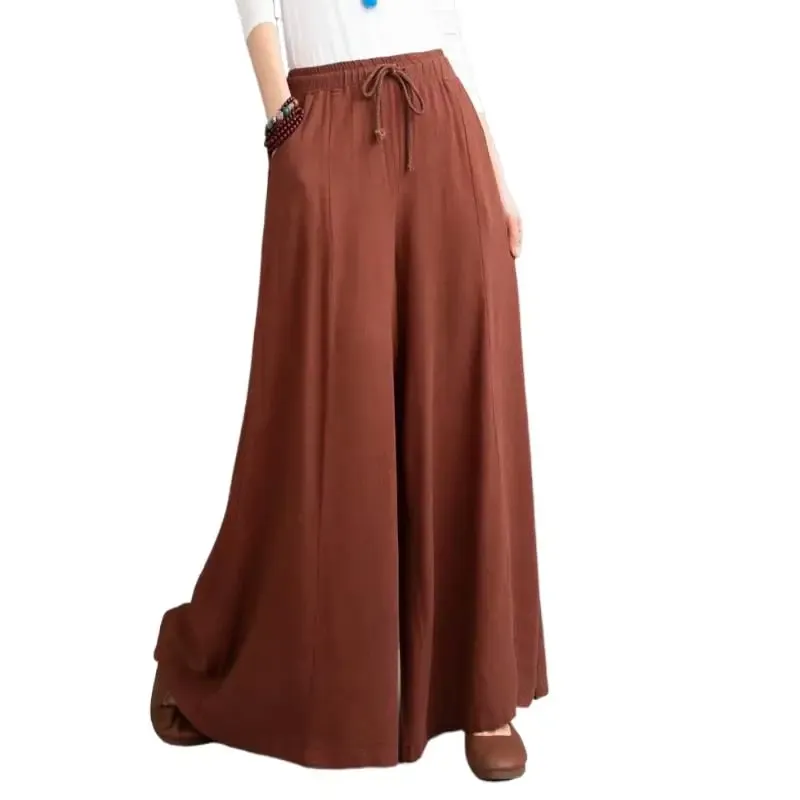 Capris 2023 Neue mode Plus größe hosen Frauen baumwolle leinen Hosen Böhmischen Lose Freizeit breite bein hosen Sommer rock hosen 6XL 7XL