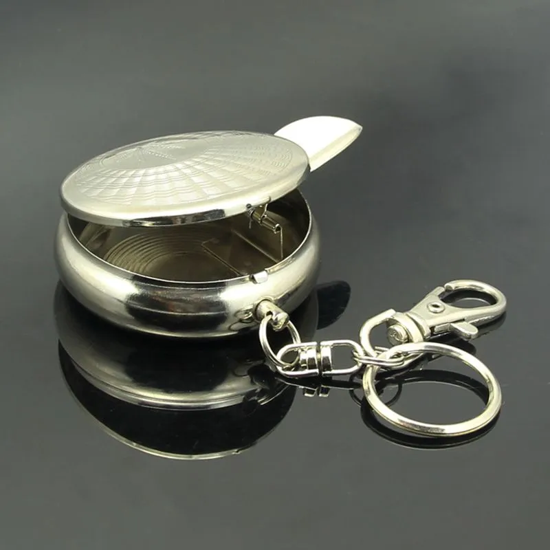 Portable Pocket Cigarette Ashtray High Quality Keychain Ashtrays Round Stainless Steel Metal Outdoors Smoking Accessories