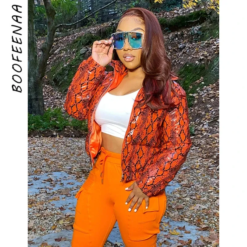 Parkas BOOFEENAA Thick Warm Snake Print Puffer Jacket Winter Clothes Women 2020 Zip Up Bubble Coat Streetwear Outwear C30FF63