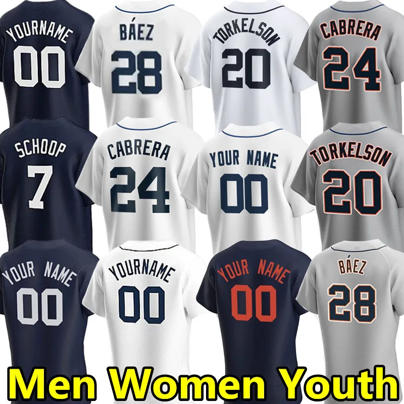 2024 Koszulki baseballowe Miguel Cabrera Javier Baez Spencer Torkelson Riley Greene Akil Baddoo Kenta Maeda Zach McKintry Kenta Maeda Men Youth Kids Custom Jersey